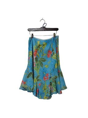 Tropical Floral Blue High-Low Skirt With Ruffle Hem By Versailles Womens Size L‎